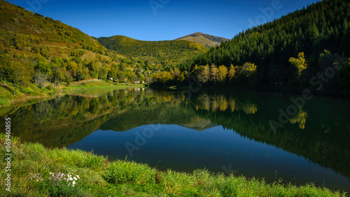 Goulours swamp and lake in autumn (Ariège, Pyrenees, France)