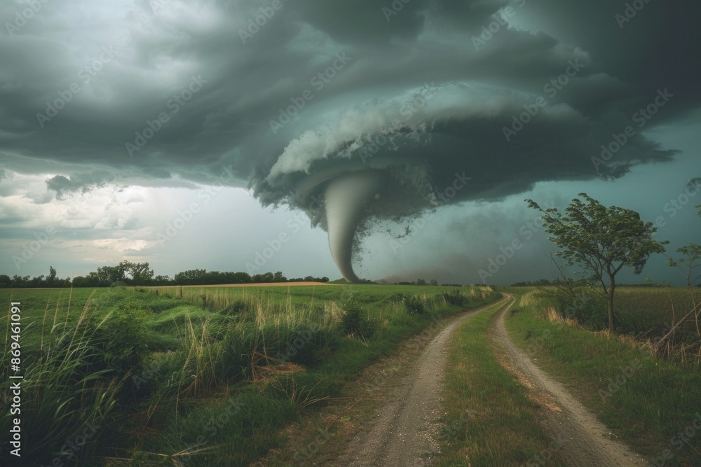 The populated landscape was gripped by fear as the dramatic view of the tornado forming signaled the onset of a dangerous and heavy storm, bringing bad weather The populated landscape was gripped by fear as the dramatic view of the tornado forming signaled the onset of a dangerous and heavy storm, bringing bad weather
