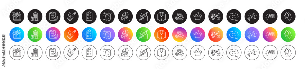 Smile chat, Checklist and Justice scales line icons. Round icon gradient buttons. Pack of Stress, Head, Stairs icon. Petrol station, Ole chant, Travel loan pictogram. Vector Smile chat, Checklist and Justice scales line icons. Round icon gradient buttons. Pack of Stress, Head, Stairs icon. Petrol station, Ole chant, Travel loan pictogram. Vector