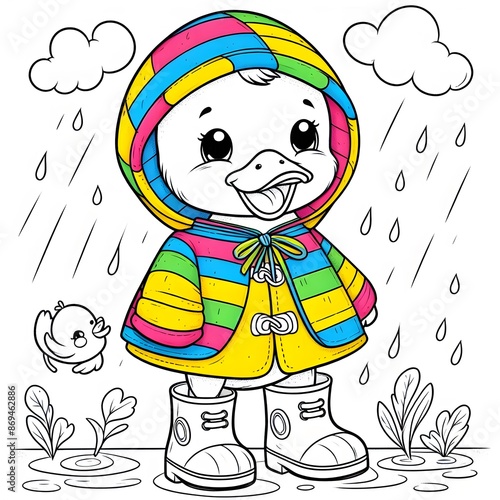 Cute Duck Cartoon Coloring Page Adorable Printable for Kids © MDSAIDE