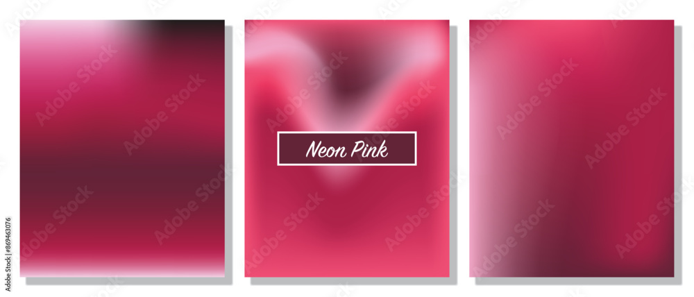 Fototapeta premium Set of gradient templates for poster and social media design, neon pink color, abstract gradient background.