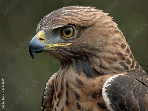 Close-up portrait of a hawk with intense expression against a soft background