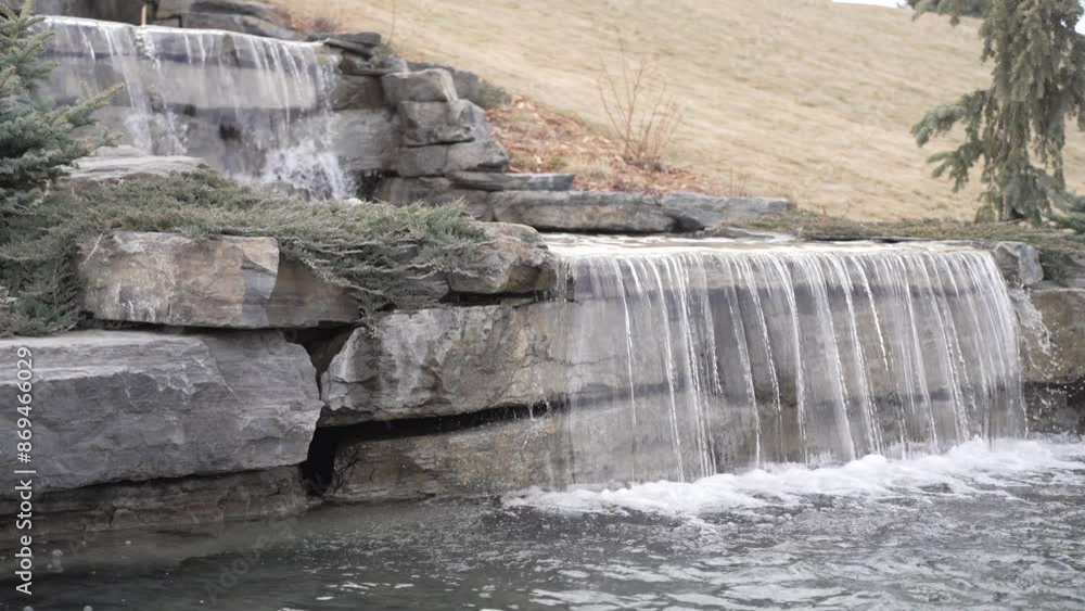 Decorative waterfall in a public park in autumn Decorative waterfall in a public park in autumn