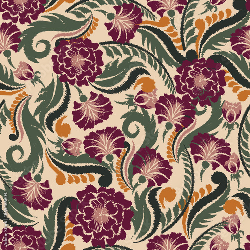 Ikat flower paisley embroidery, abstract floral motifs, embroidery floral motifs. designs for texture, fabric, clothing, wrapping, decoration, etc.