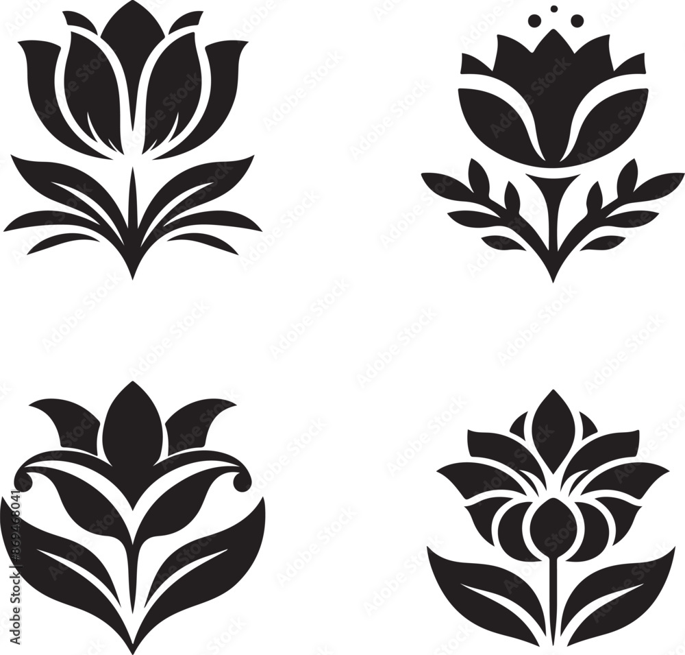 Fototapeta premium Tulip, flower silhouette like the logo vector set black color white background 