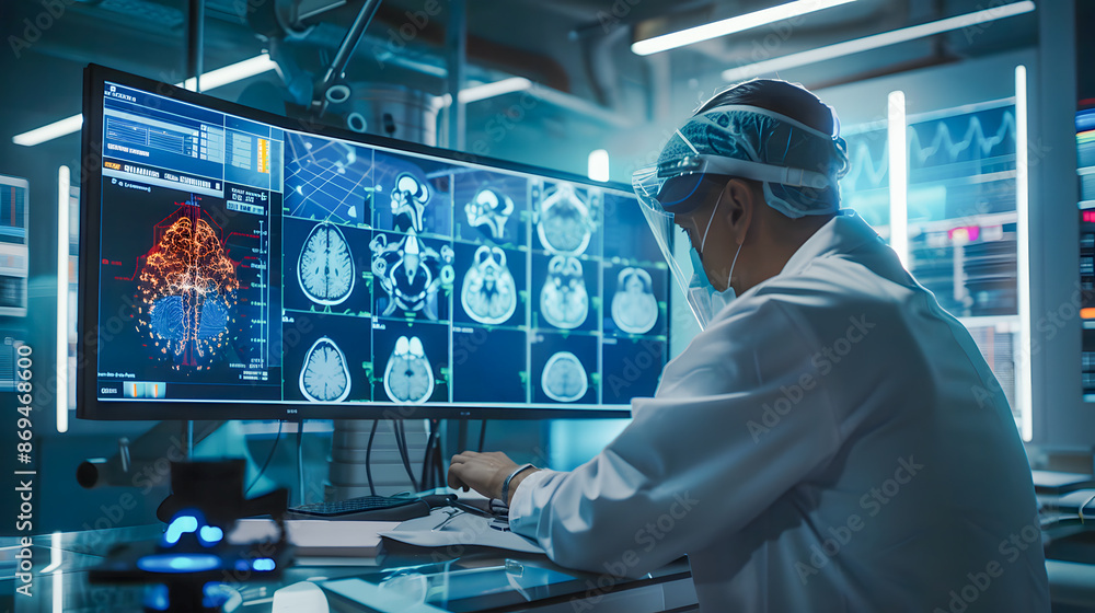 Doctor surgeon and neurologist checking brain testing result. Doctor surgeon and neurologist checking brain testing result.