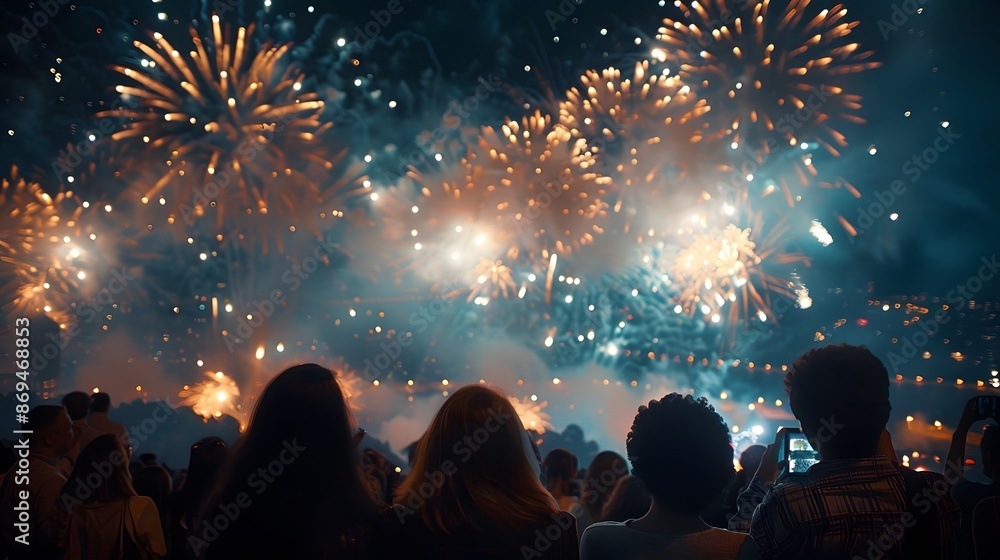 Sparkling fireworks illuminating the night sky, casting a glow over a captivated audience. as the radiant displays bring awe and smiles to faces, symbolizing festivity and grandeur. Sparkling fireworks illuminating the night sky, casting a glow over a captivated audience. as the radiant displays bring awe and smiles to faces, symbolizing festivity and grandeur.