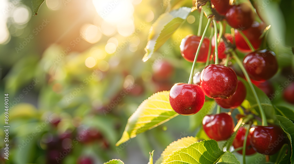 Ripe red cherries on the tree Ripe red cherries on the tree