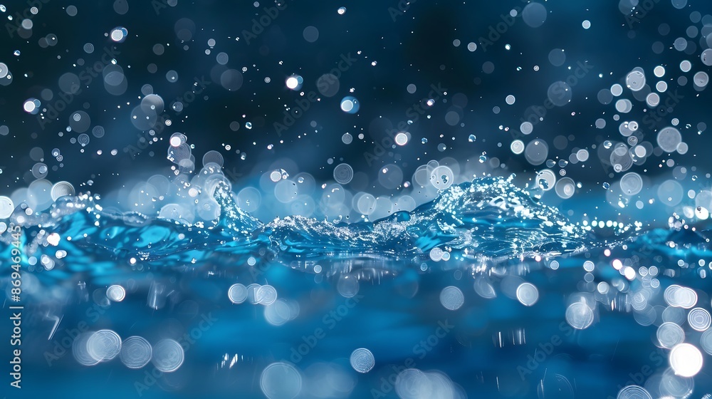 The backdrop is deep blue, with sparkling water droplets captured in a dynamic splash, illustrating a high-definition advertising imagery effect. The backdrop is deep blue, with sparkling water droplets captured in a dynamic splash, illustrating a high-definition advertising imagery effect.