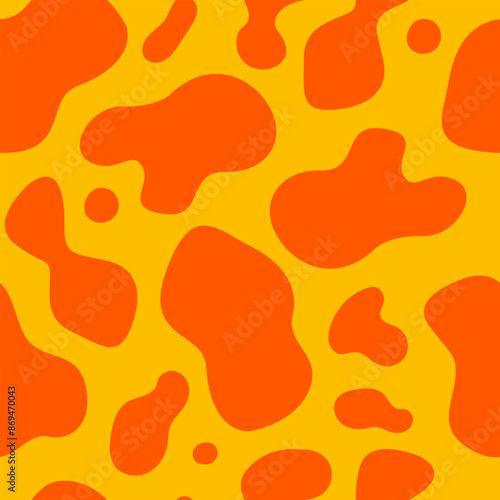 Seamless pattern with abstract silhouette organic shapes. Vector flat background in psychedelic hippie style. Wavy liquid shapes