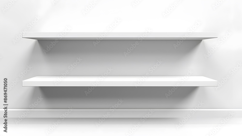 White empty shelves on a wall in a shop, a shelf for product display. A vector background with copy space for advertising and design. White empty shelves on a wall in a shop, a shelf for product display. A vector background with copy space for advertising and design.