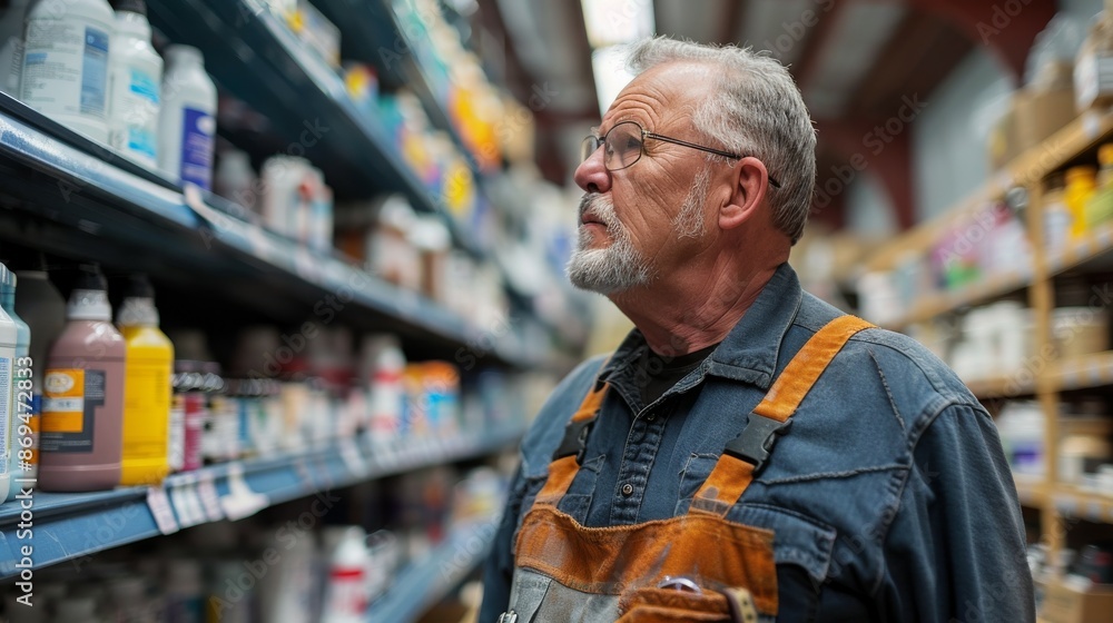 A homeowner selecting various concrete repair materials including sealants and patching compounds at a home improvement store, A homeowner selecting various concrete repair materials including sealants and patching compounds at a home improvement store,