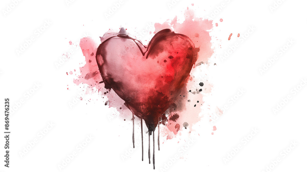 A red heart with splatters of paint on it isolated on a white background A red heart with splatters of paint on it isolated on a white background