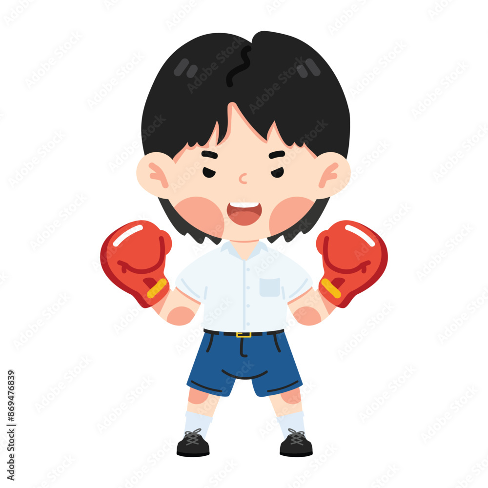 Cute student boy wearing boxing gloves Cute student boy wearing boxing gloves