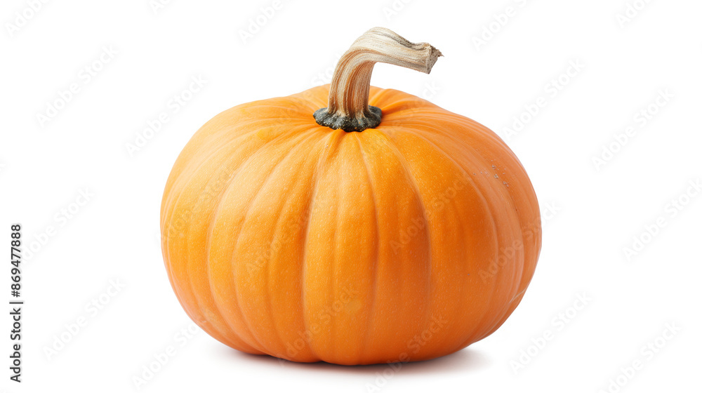Obraz premium A large orange pumpkin with a stem isolated on a white background