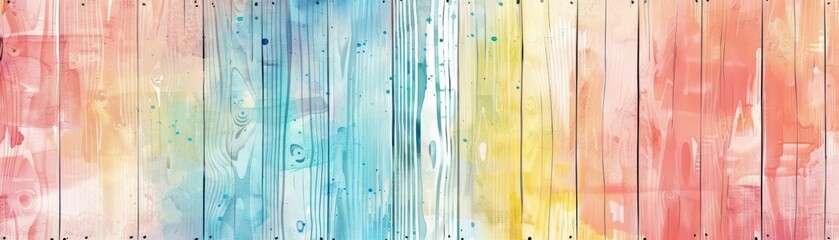 A vibrant and colorful wooden fence with watercolor splashes and gradients, creating a lively and artistic backdrop perfect for creative projects.
