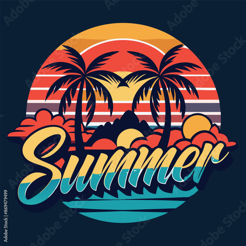 Wallpaper Mural tropical island with palm trees summer typography  Torontodigital.ca