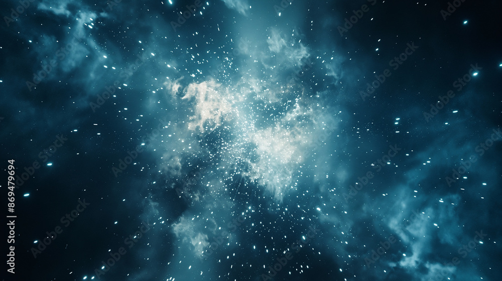 Naklejka premium 銀河の星雲と夜空のダーク: 宇宙空間で爆発する光と未来のSF宇宙背景