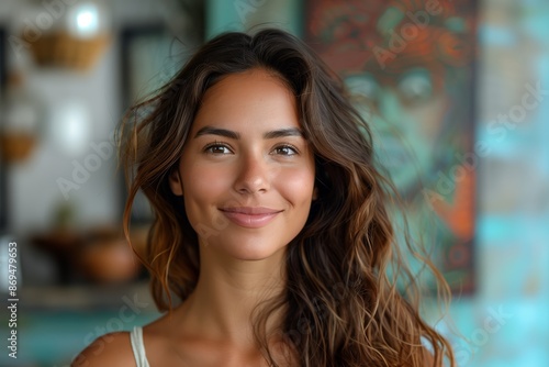 Close Up Portrait of a Smiling Woman With Long Brown Hair