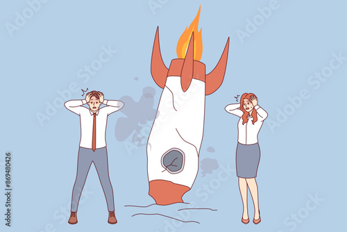 Rocket crash and failure of space startup launched by bewildered, unprofessional business people. Mission to conquer space failed due to incompetence and lack of experience of company design team