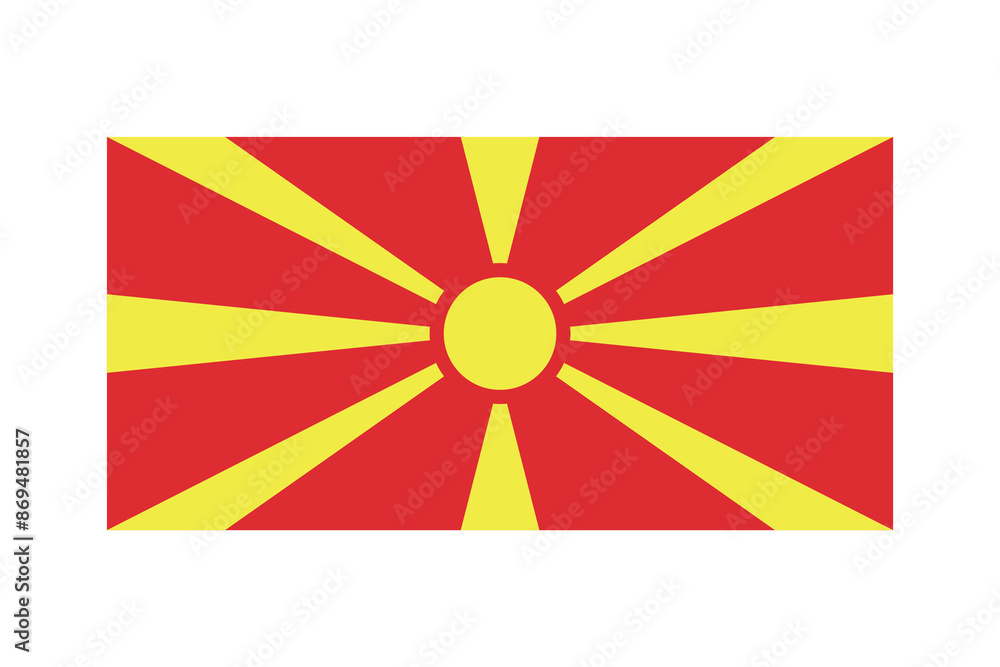 National Flag of North Macedonia, Macedonian country flag in 1:2 proportion, vector illustration on a white background National Flag of North Macedonia, Macedonian country flag in 1:2 proportion, vector illustration on a white background