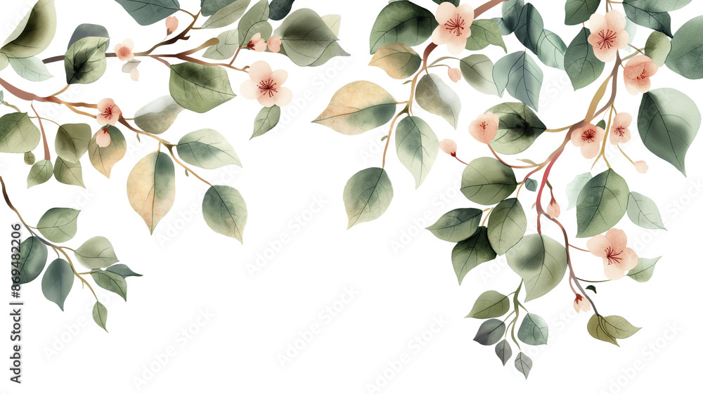 Watercolor painting of tree branches with leaves Watercolor painting of tree branches with leaves
