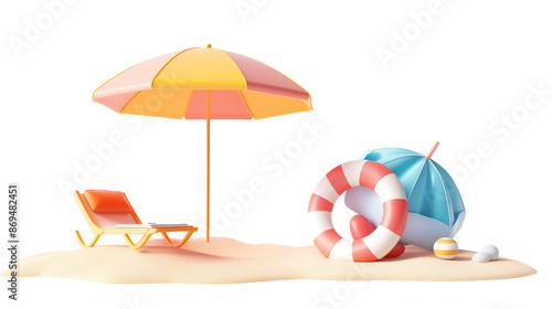 beach with umbrella and chairs