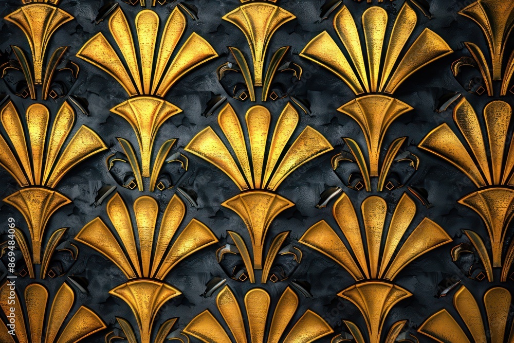 Art deco pattern with gold and black motifs, offering a touch of luxury and sophistication. Art deco pattern with gold and black motifs, offering a touch of luxury and sophistication.