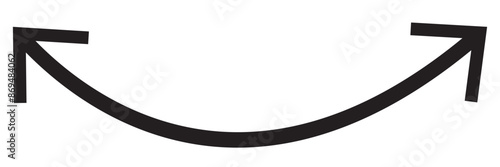 Orange dual sided arrow. Semicircular curved thin long double ended arrow. Vector illustration.