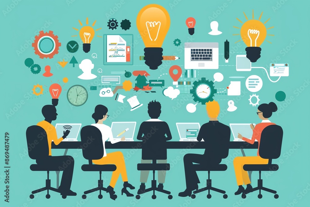 Entrepreneurship, creative brainstorming session, flat design illustration Entrepreneurship, creative brainstorming session, flat design illustration