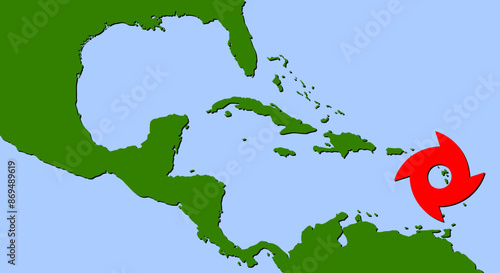 Vector illustration of approaching hurricane in Caribbean area, Beryl-24