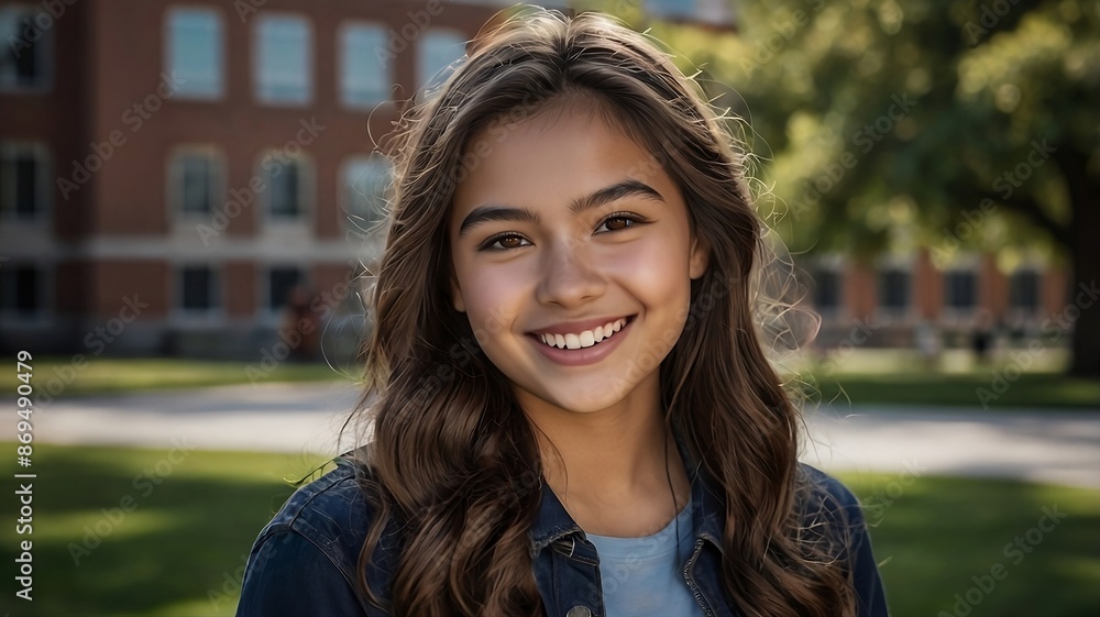 portrait of a girl with smiling in campus portrait of a girl with smiling in campus