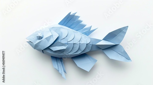 Cute origami fish, 3D model, white background, aquatic theme