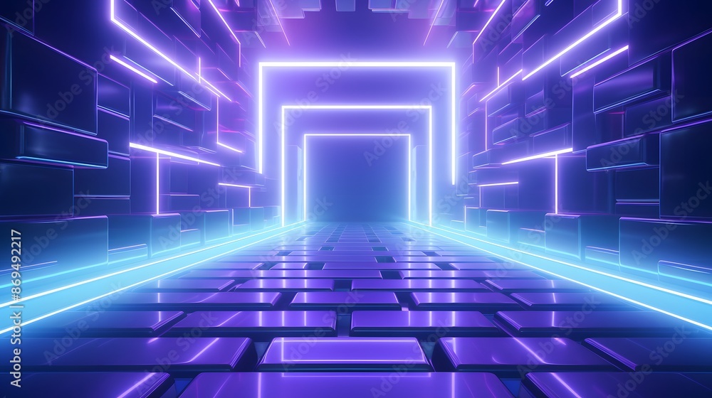 3d rendering of purple and blue abstract geometric background. Scene for advertising, technology, showcase, banner, game, sport, cosmetic, business, metaverse. Sci-Fi Illustration. Product display 3d rendering of purple and blue abstract geometric background. Scene for advertising, technology, showcase, banner, game, sport, cosmetic, business, metaverse. Sci-Fi Illustration. Product display