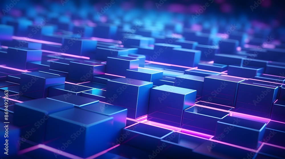 Fototapeta premium 3d rendering of purple and blue abstract geometric background. Scene for advertising, technology, showcase, banner, game, sport, cosmetic, business, metaverse. Sci-Fi Illustration. Product display