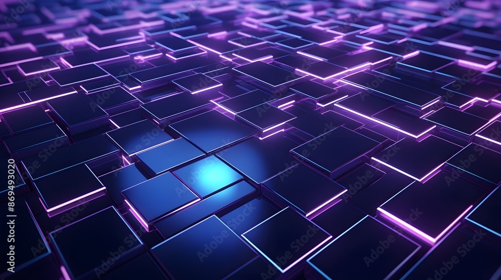 Obraz premium 3d rendering of purple and blue abstract geometric background. Scene for advertising, technology, showcase, banner, game, sport, cosmetic, business, metaverse. Sci-Fi Illustration. Product display