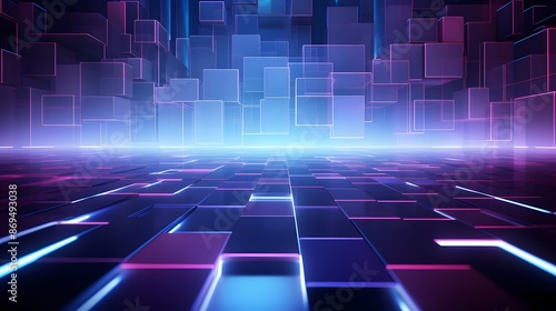 3d rendering of purple and blue abstract geometric background. Scene for advertising, technology, showcase, banner, game, sport, cosmetic, business, metaverse. Sci-Fi Illustration. Product display