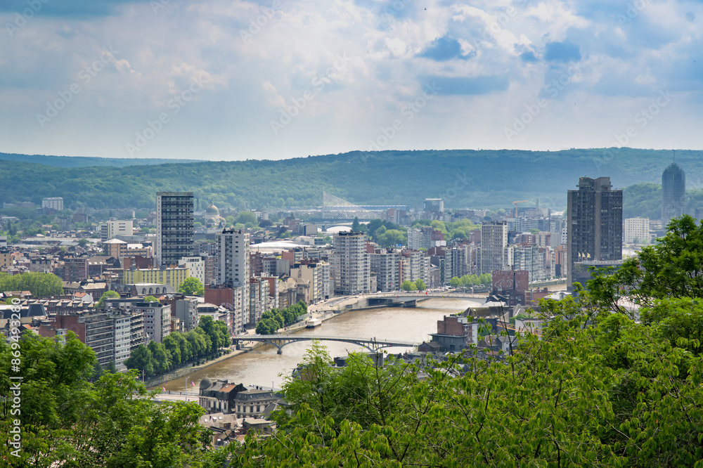 Obraz premium Aerial view of Cityscape of Liege from the citadel