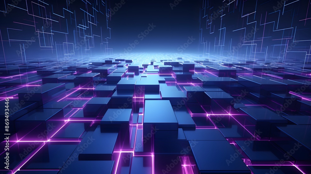 3d rendering of purple and blue abstract geometric background. Scene for advertising, technology, showcase, banner, game, sport, cosmetic, business, metaverse. Sci-Fi Illustration. Product display 3d rendering of purple and blue abstract geometric background. Scene for advertising, technology, showcase, banner, game, sport, cosmetic, business, metaverse. Sci-Fi Illustration. Product display