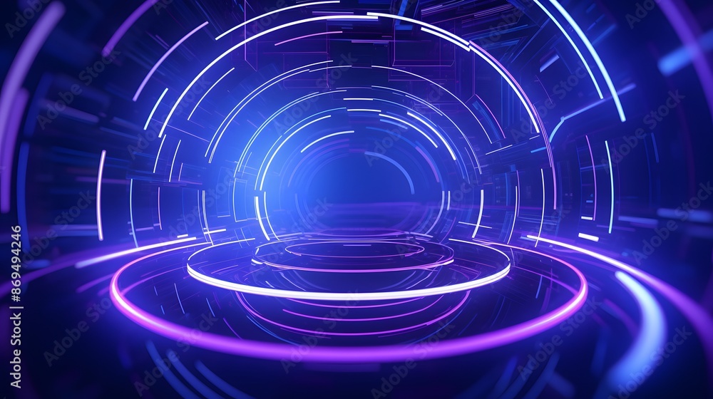 Obraz premium 3d rendering of purple and blue abstract geometric background. Scene for advertising, technology, showcase, banner, game, sport, cosmetic, business, metaverse. Sci-Fi Illustration. Product display