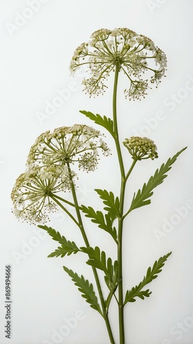 few twigs with small queen annes lace isolated on white background photo