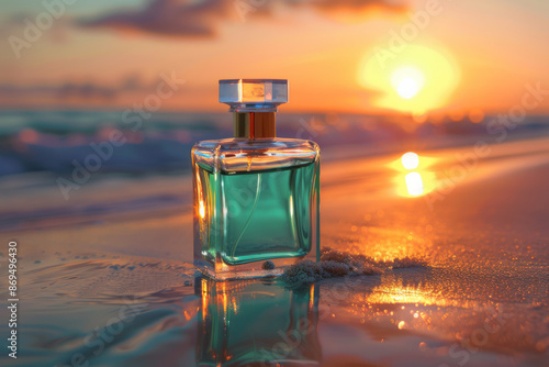 Perfume Bottle on a Beach at Sunset © Rangga Bimantara