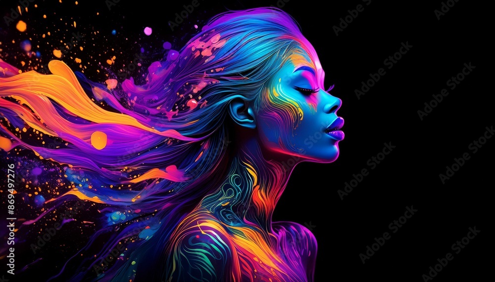 Profile of a woman painted with colorful paint Profile of a woman painted with colorful paint