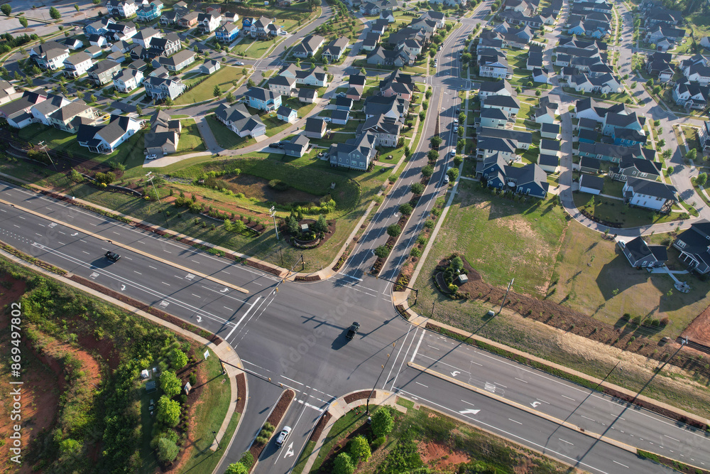 Suburban intersection in Riverwalk development in Rock Hill, SC Suburban intersection in Riverwalk development in Rock Hill, SC