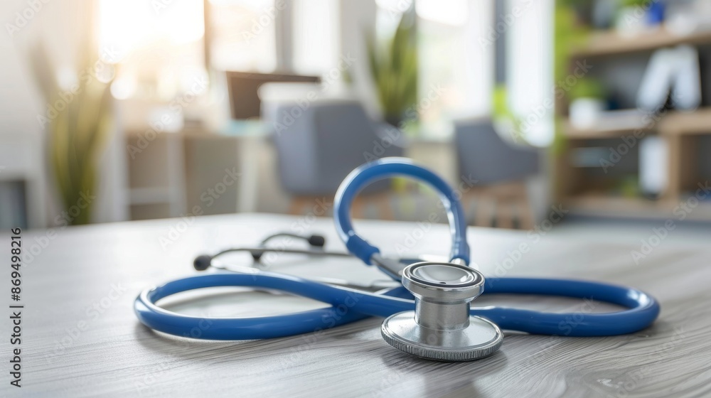 Closeup of a Stethoscope on a Table in a Doctor's Office Closeup of a Stethoscope on a Table in a Doctor's Office
