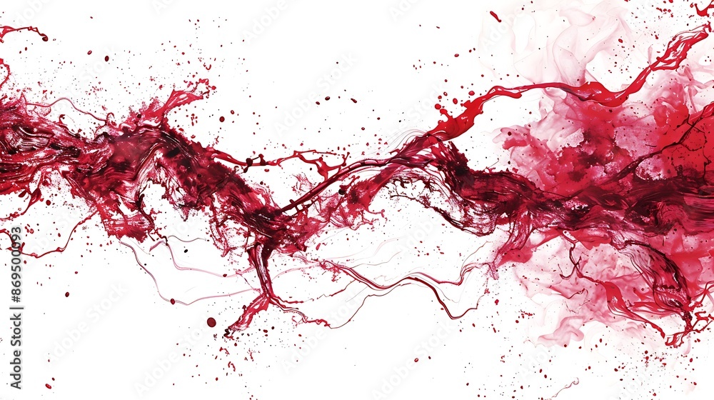 Ruby paint splashes overlapping and intertwining, creating a mesmerizing visual effect on white. Ruby paint splashes overlapping and intertwining, creating a mesmerizing visual effect on white.