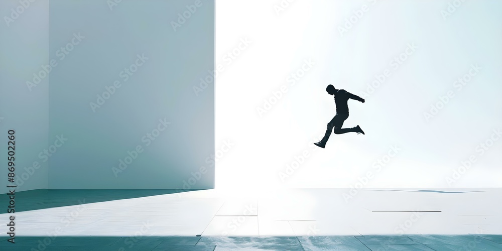 Obraz premium Illustrated profile view of a person jumping into empty space. Concept Illustration, Profile View, Jumping, Empty Space