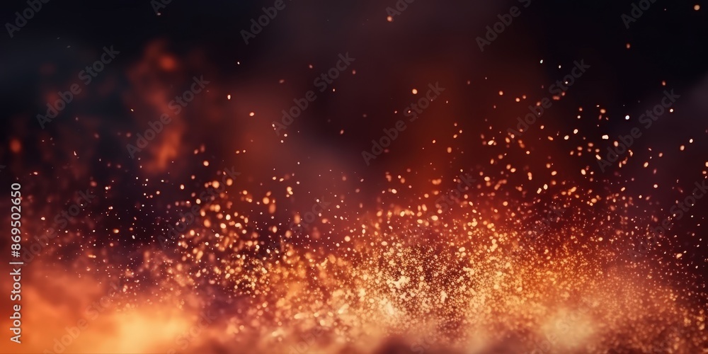 Abstract Fire and Sparks Background, A dark sky filled with numerous small particles of red and white smoke Abstract Fire and Sparks Background, A dark sky filled with numerous small particles of red and white smoke