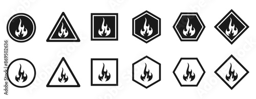 flammable symbol sign icon set. vector illustration isolated on white background.