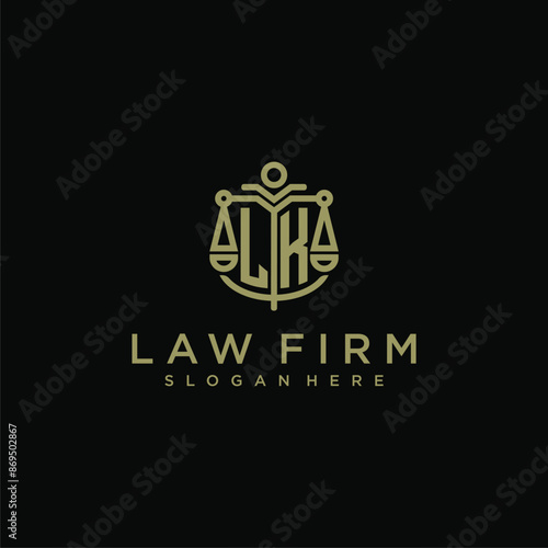 LK initial monogram logo for lawfirm with scale vector design